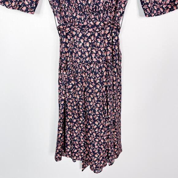 New Rebecca Taylor 0 Navy Blue Pink Francesca Floral Square Neck Short Dress - Picture 7 of 14